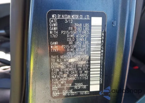 2012 Nissan Juke Sl from USA, damaged, VIN JN8AF5MR8CT111153
